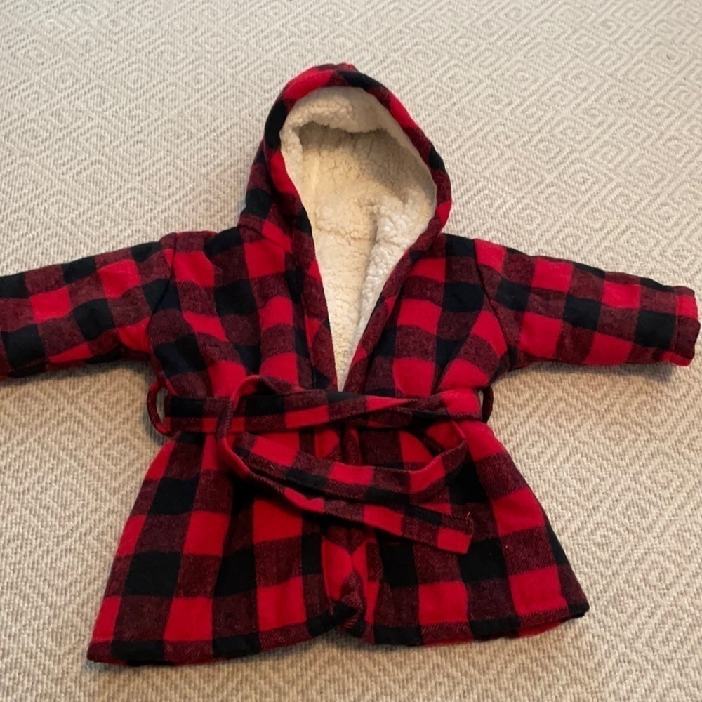 Indigo Baby Buffalo Plaid Sherpa Red & Black Robe
